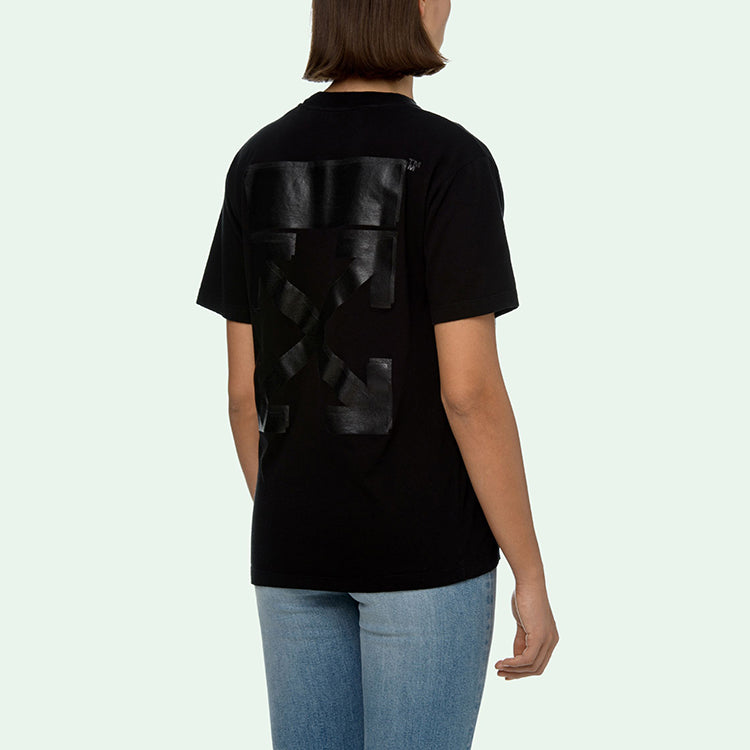 (WMNS) Off-White Arrow Pattern Round Neck Pullover Short Sleeve Slim Fit Version Black OWAA049E20JER0131010