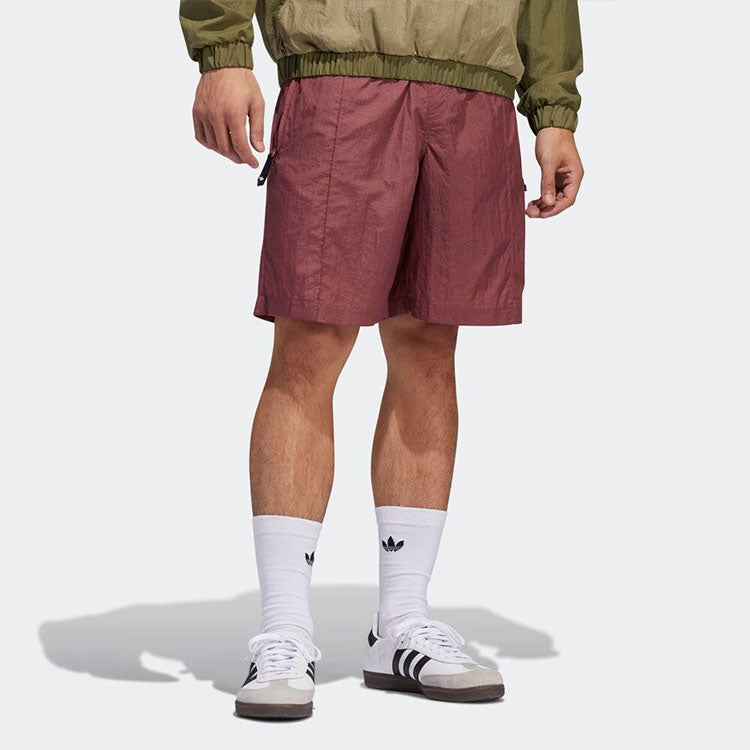 adidas Solid Color Elastic Waistband Straight Shorts Japanese Version Unisex Deep Red HA1291