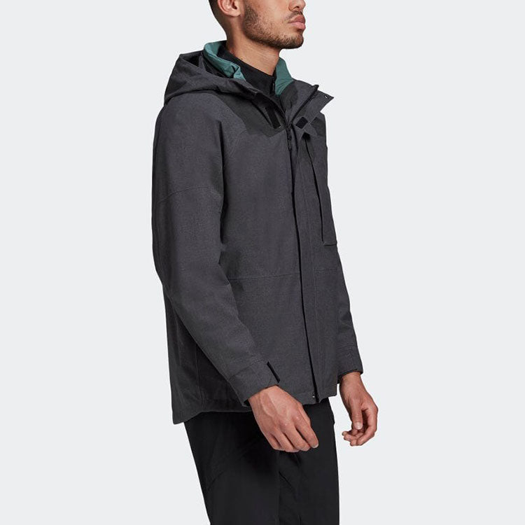 Men's adidas Outdoor 3 In 1 logo Sports Hooded Jacket Black GE9893