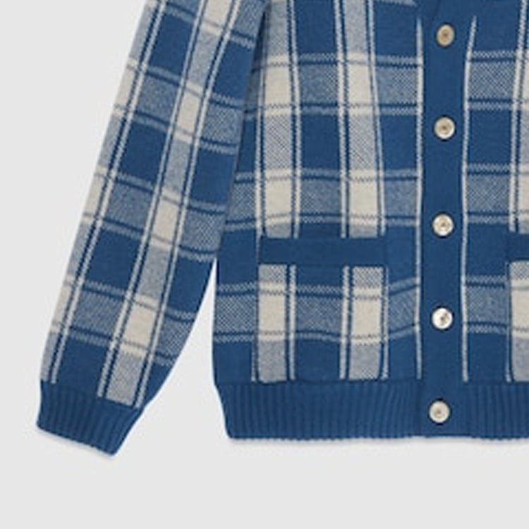 Gucci Reversible Checked Wool Cardigan 'Blue Ivory' 770586-XKDSM-4405
