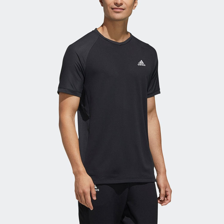 Men's adidas Logo Round Neck Sports Short Sleeve Black T-Shirt FK1418