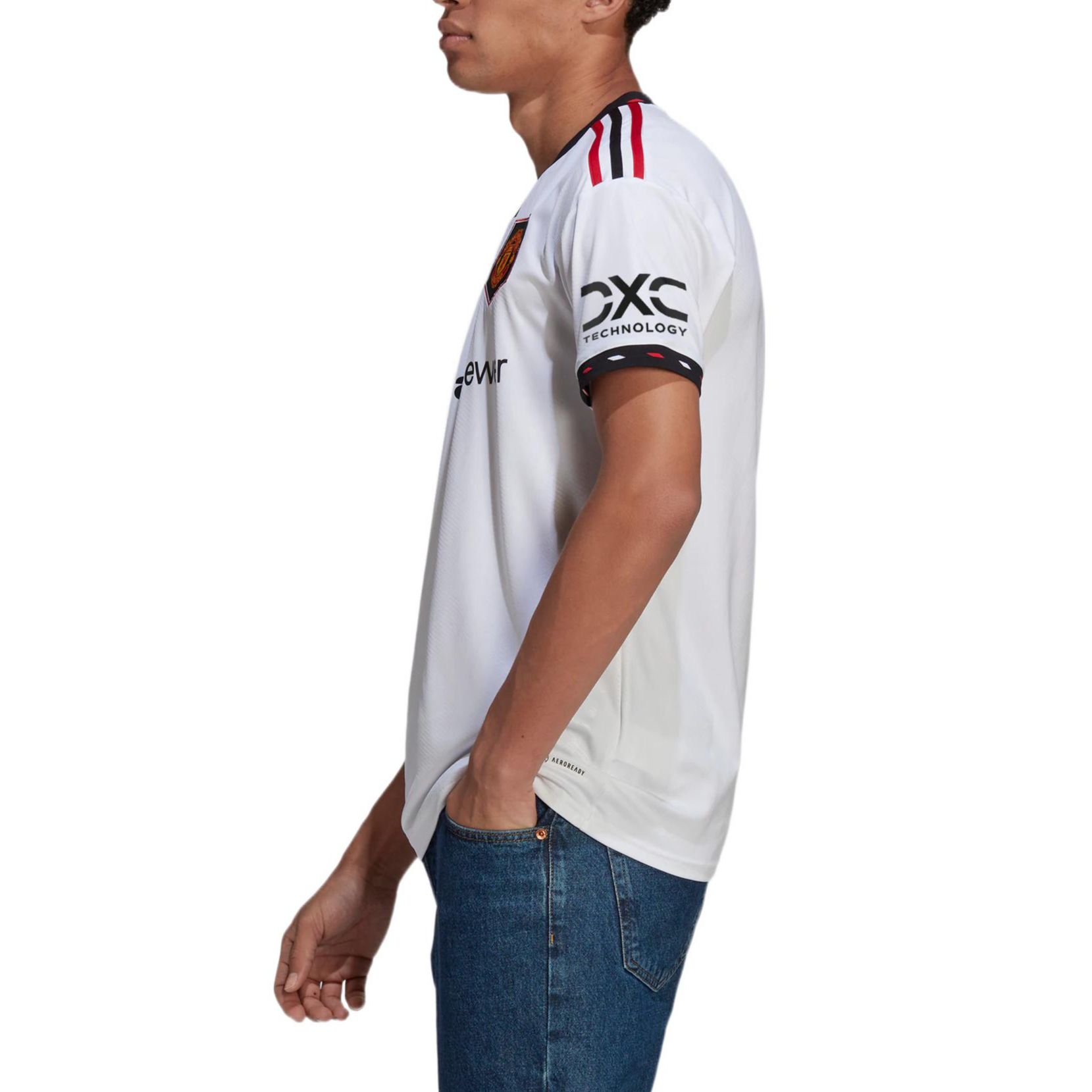 adidas Manchester United Fan Edition Soccer/Football V neck Stripe Logo Short Sleeve White H13880