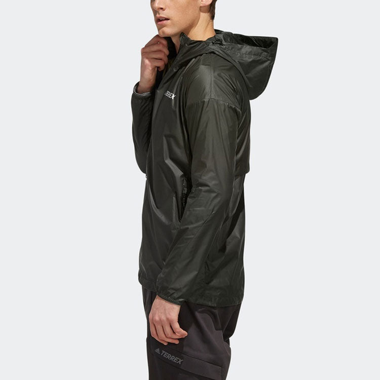 Men's adidas Logo Printing Zipper Hooded Jacket Green EH4976