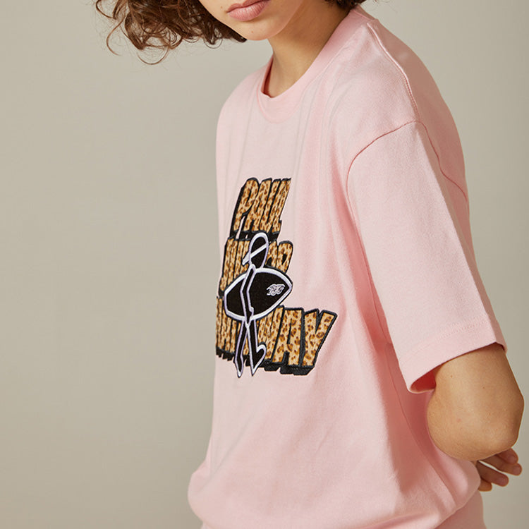 PJ's Vigor Leopard print Alphabet Pattern Short Sleeve Unisex Pink 20SSTS1018-P