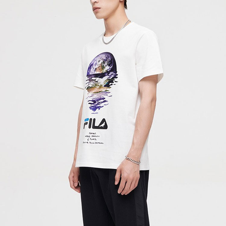 Men's FILA FUSION x staple Crossover Earth Printing Sports Round Neck Short Sleeve White T51M024120F-WT