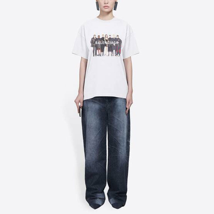 (WMNS) Balenciaga Band Portrait Printing Logo Retro Short Sleeve 'White' 612965TIV479000