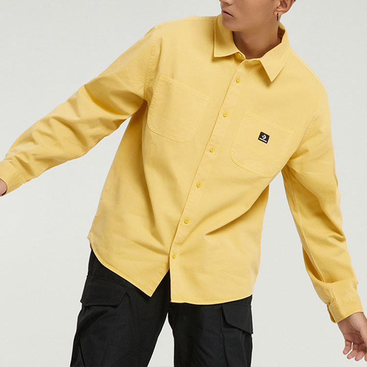Men's Converse Casual Woven Button Cardigan Retro Long Sleeves Jacket Gold 10022012-A03