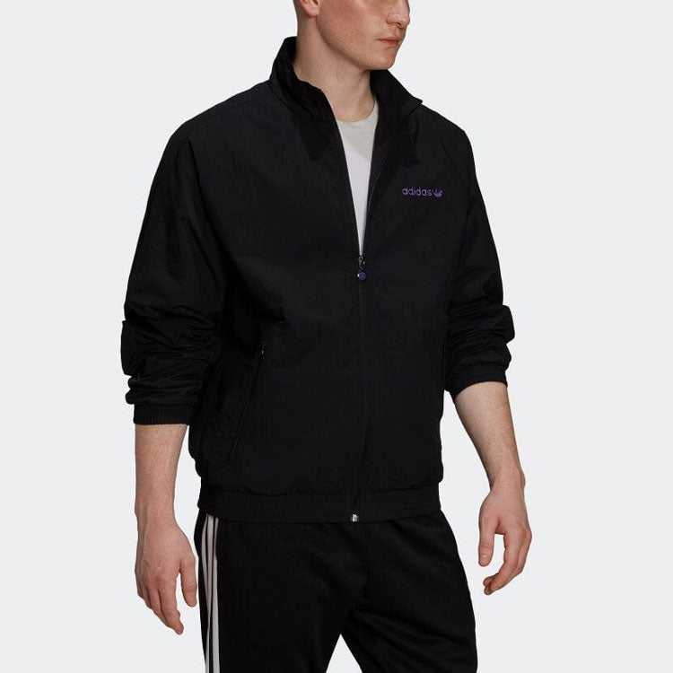 Men's adidas originals Printing Alphabet Stand Collar Long Sleeves Sports Jacket Black HN0397