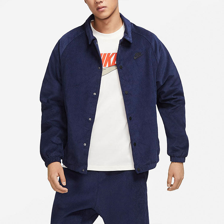 Men's Nike Stack Logo Casual Corduroy Jacket Deep Navy Blue DO2323-410