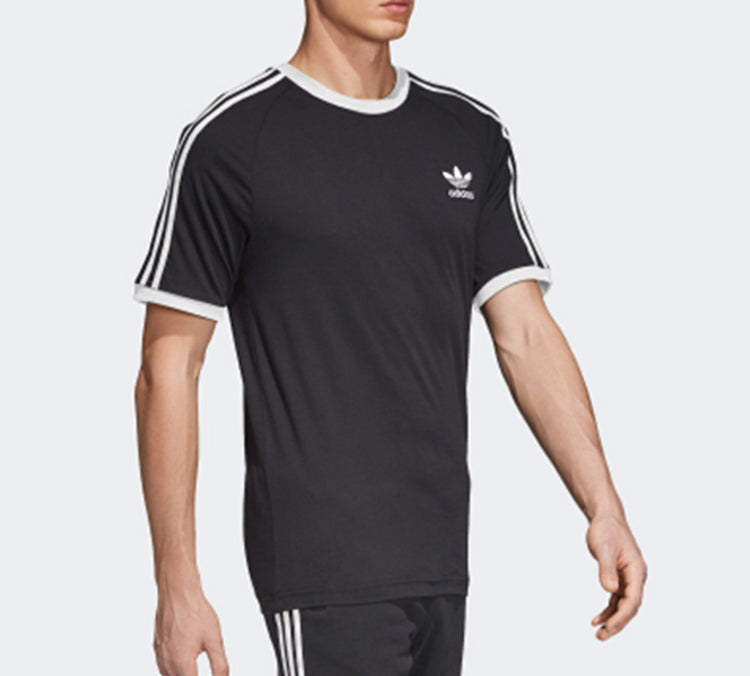 adidas originals 3-Stripes Tee Casual Loose Round Neck Logo Stripe Short Sleeve Black CW1202