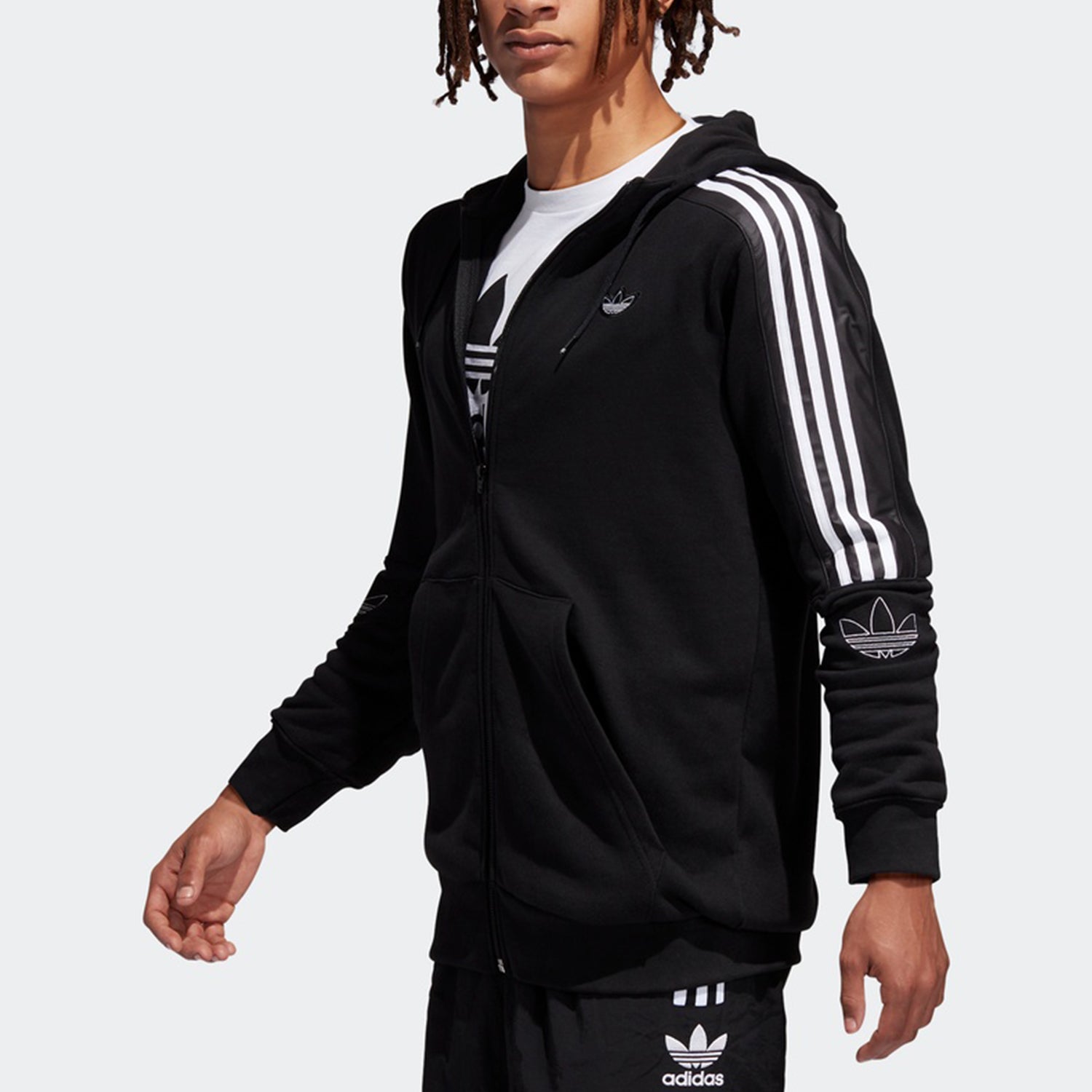 adidas originals logo Printing Casual Hooded Jacket Black ED4695