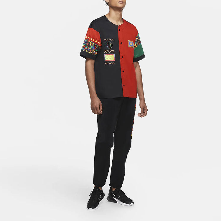 Nike Geometry Pattern Splicing Design Short Sleeve Jacket Black CU4206-010