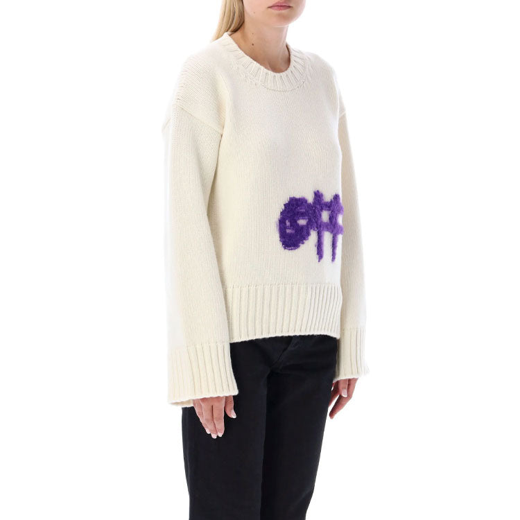 (WMNS) Off-White Logo Intarsia Crewneck 'White Purple' OWHE086F22KNI0010137