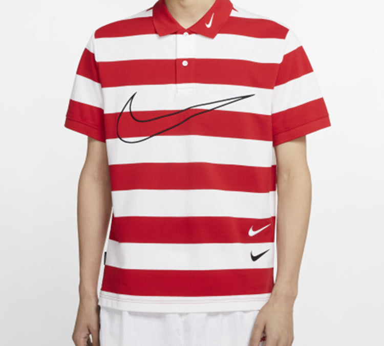 Nike Sportswear Swoosh Stripe Short Sleeve polo Red White Redwhite CJ4910-657