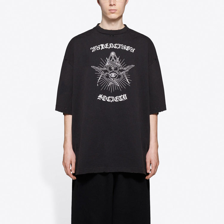 Men's Balenciaga Printing Large Short Sleeve Black 641614TJV781000
