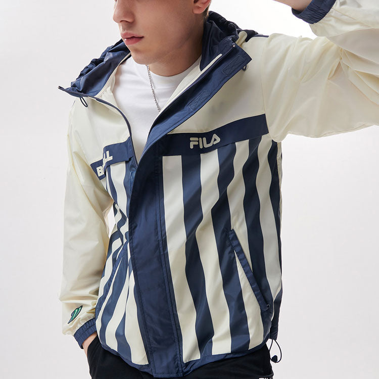 Men's FILA FUSION Stripe Contrasting Colors Loose hooded Jacket Gray T11M132701F-DY
