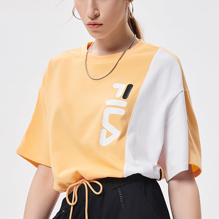 FILA FUSION Loose Sports Contrasting Colors Lacing Short Sleeve Orange Yellow T-Shirt T11W133106F-OR