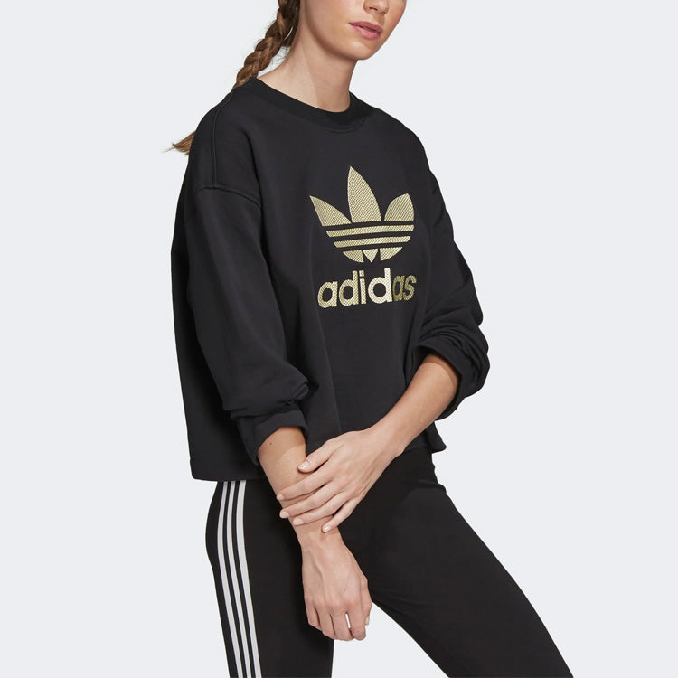 (WMNS) adidas Premium Logo Crew Sweatshirt 'Black' FM2623