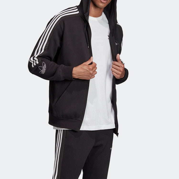 Men's adidas originals Outline Fzh Flc Hooded Sports Zipper Jacket Black ED4693