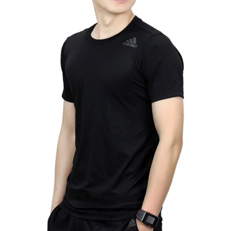 Men's adidas Printing Brand Logo Solid Color Round Neck Short Sleeve Black T-Shirt CE0876