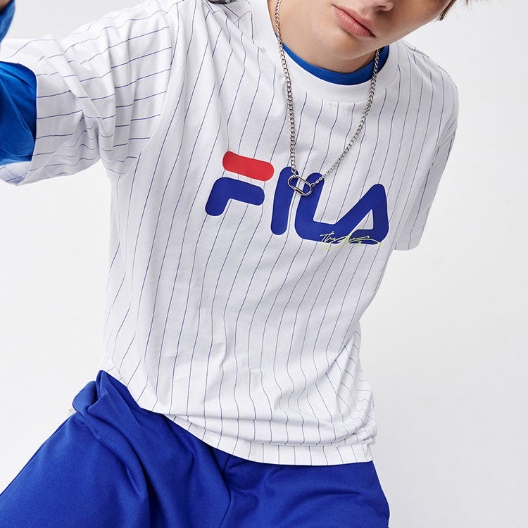 FILA FUSION Stripe Logo Loose Short Sleeve White T11M122108F-BU