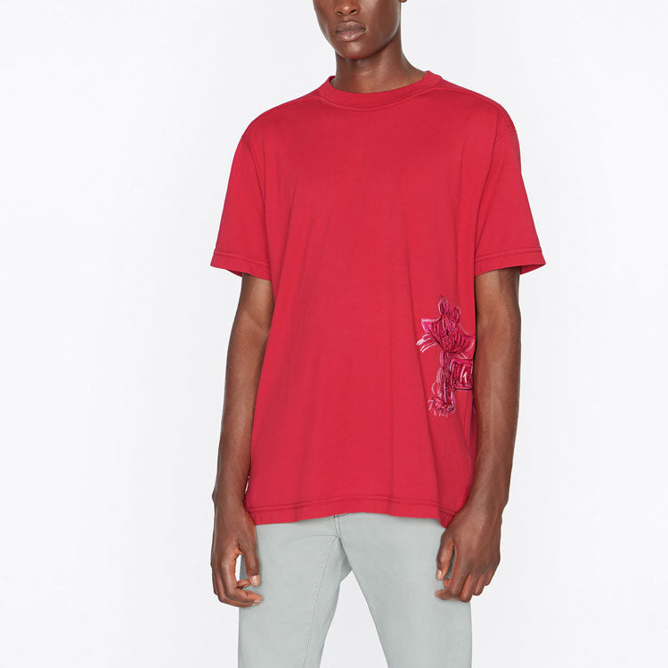 Men's DIOR x Kenny Scharf Crossover SS22 Tiger Embroidered Short Sleeve Red 213J646A0677-C383