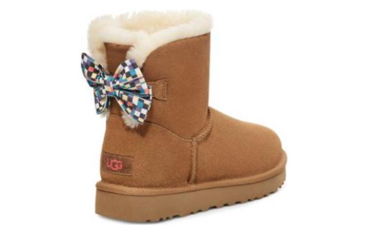 (WMNS) UGG Checkered Bow Short Snow Boots 'Brown' 1138132-CHE
