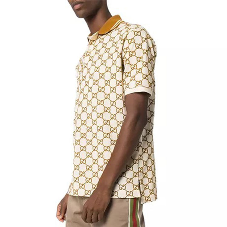 Men's Gucci Cotton Business Casual Short Sleeve Beige Polo Shirt 598956-XJB0U-9059