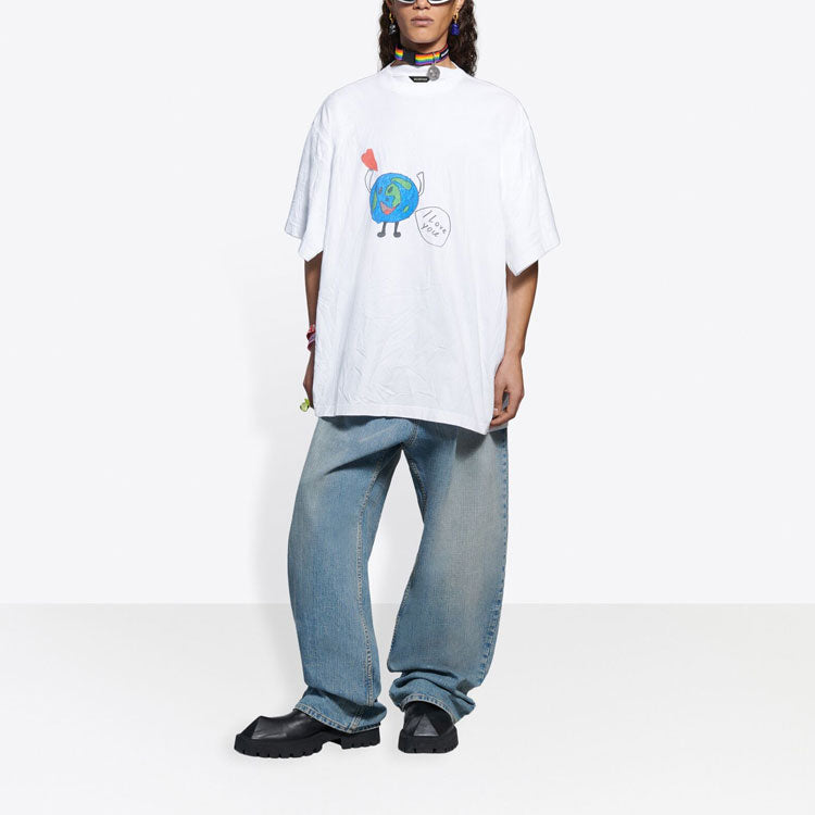 Balenciaga SS21 Retro Plain Weave Large Fit Short Sleeve Unisex White T-Shirt 657059TKV949000