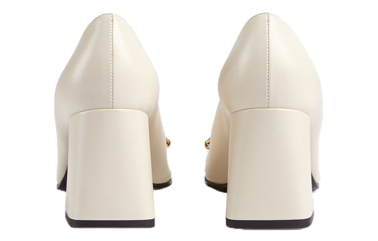 (WMNS) Gucci Mid-heel pump with Horsebit 'White Leather' 643886-C9D00-9022