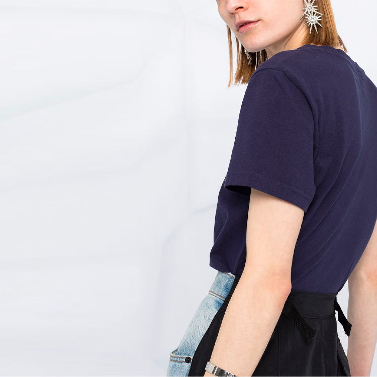 (WMNS) Off-White SS21 Logo Printing Short Sleeve Slim Fit Navy Blue T-Shirt OWAA049R21JER0124501