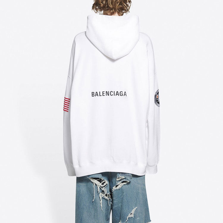 Men's Balenciaga x NASA FW21 Crossover Logo Cotton Classic hooded Loose Long Sleeves White 651799TKVD89040