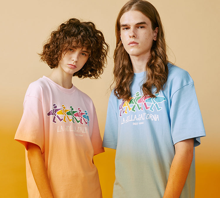 PJs Vigor Rainbow Surf Small Pattern Printing Cotton Short Sleeve Unisex Pink 20SSTS1026-P