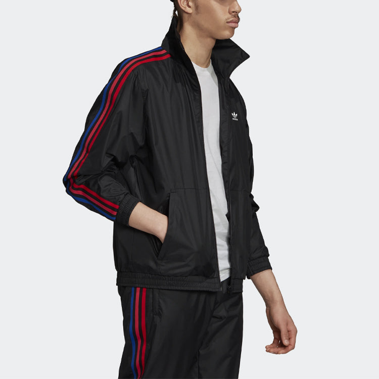 adidas originals Contrasting Colors Logo Printing Side Stripe Sports Jacket Black GE0841