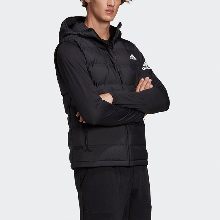 adidas Logo Casual Sports hooded Down Vest Black GK0675