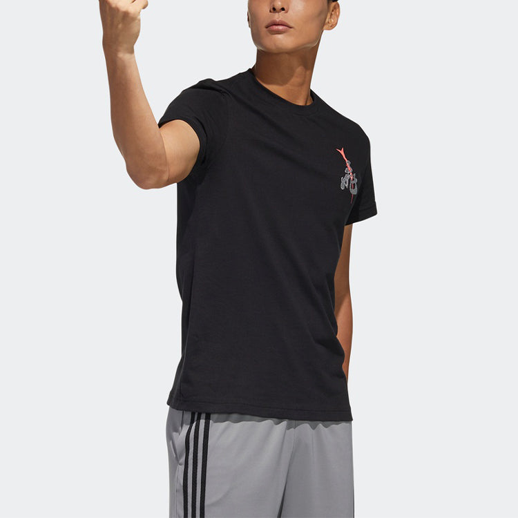 adidas 5 Generals Jh Back Printing Round Neck Basketball Sports Short Sleeve Black GK5211