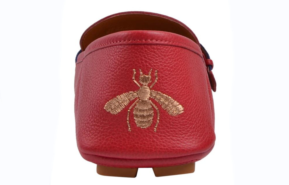 Gucci Cowhide Bee Embroidered Classic Stripe Flats 'Red' 473766-BXON0-6467