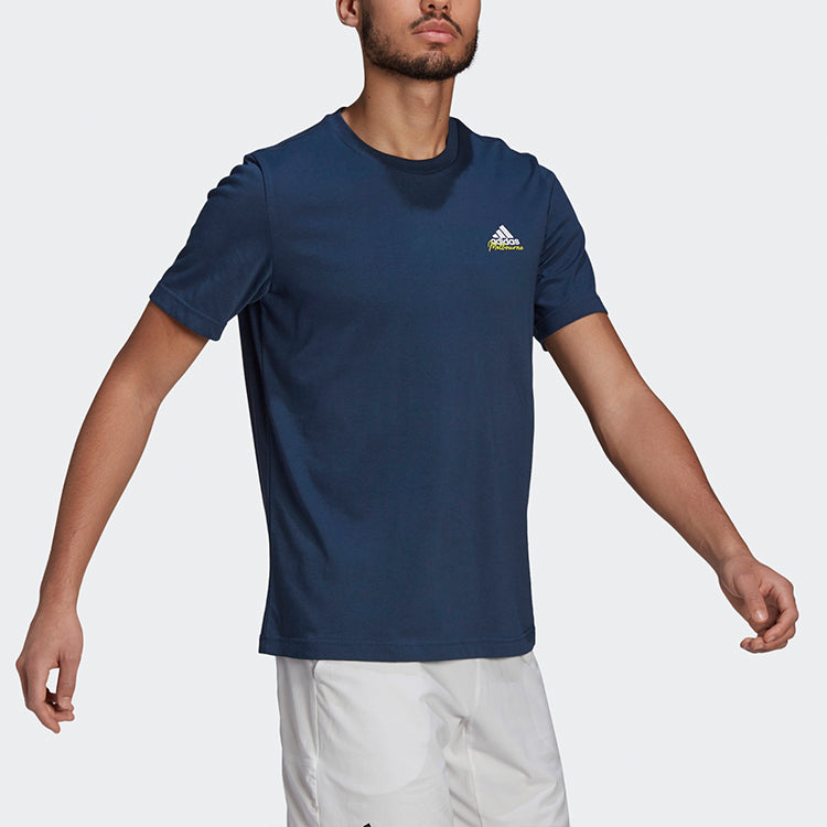 adidas M Ss Q1 Tee Ao Back Printing Tennis Sports Short Sleeve Navy Blue GN8069
