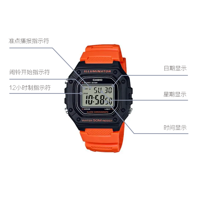 CASIO G Shock Quartz Sports Waterproof Mens OrangeBlack Digital W-218H-4B2