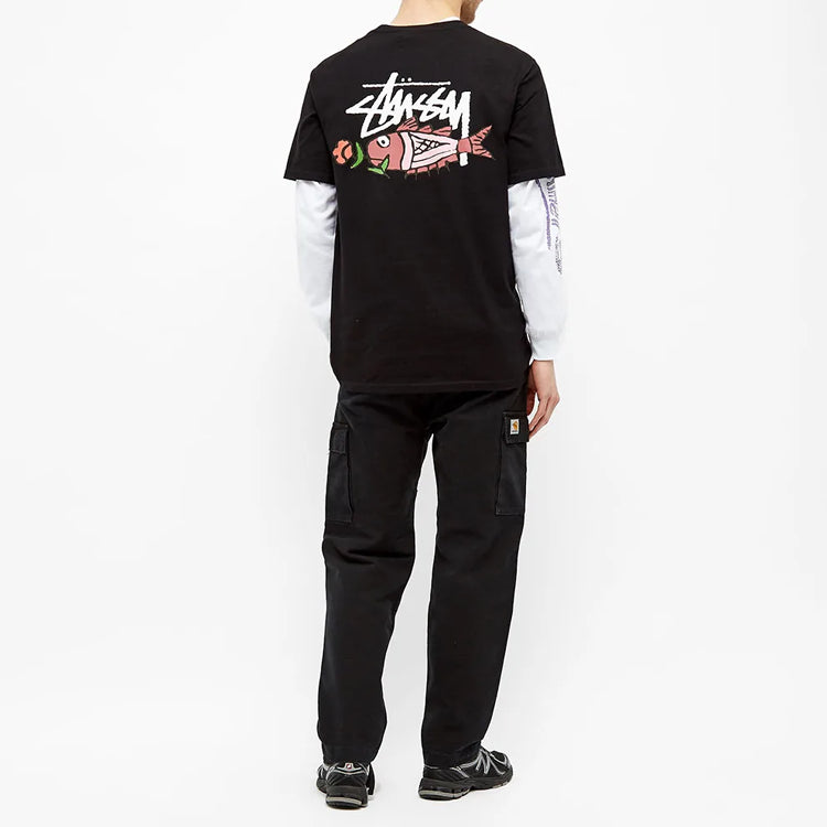 Stussy Carp Stock Tee Back Printing Short Sleeve Unisex Black 1904465