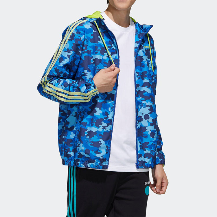 adidas neo M Radio W WB Camouflage hooded Sports Jacket Blue FU3596