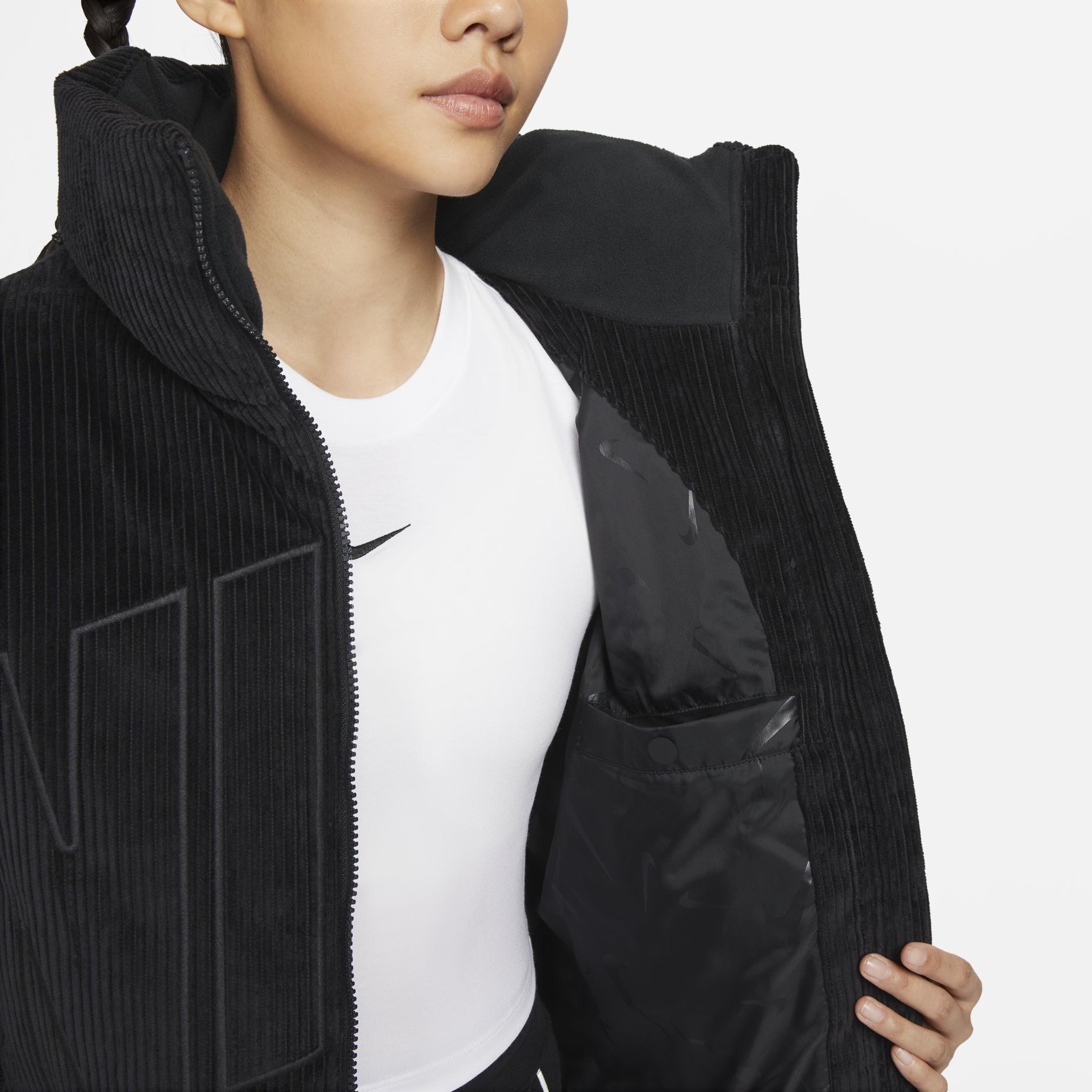 (WMNS) Nike Sportswear Essential Therma-FIT Oversize Corduroy Down Jacket 'Black' FD8214-010