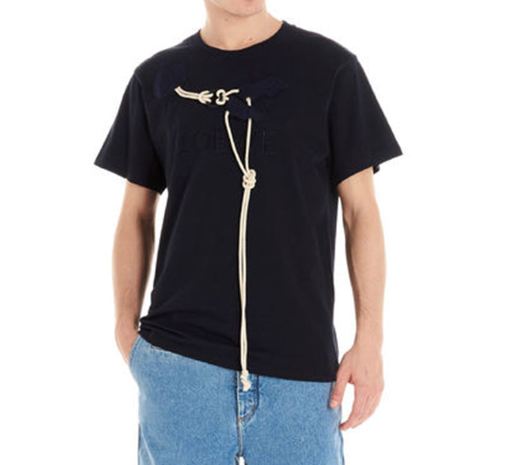 Men's LOEWE Cotton Drawstring Design Short Sleeve Navy Blue H6109031SI-5110