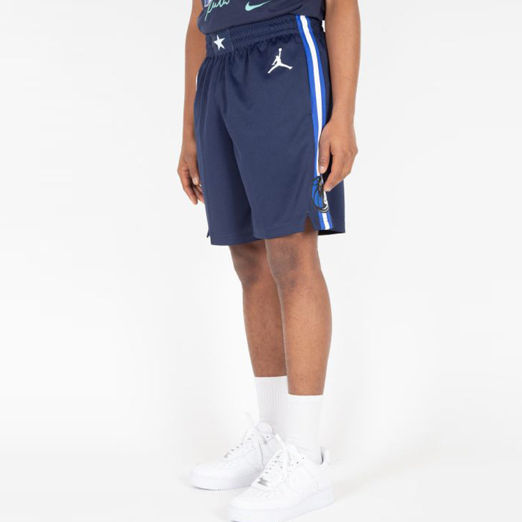 Air Jordan Dallas Mavericks Logo Printing Side Stripe Shorts Blue CV9557-419