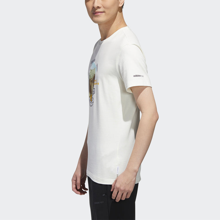 adidas neo x M GDTM Tee Yellow Crossover Printing Round Neck Sports Short Sleeve White GL7241