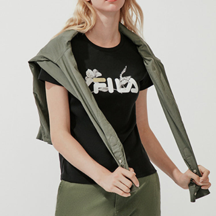 (WMNS) FILA City Subject Printing logo Alphabet Short Sleeve Black F11W018136F-BK