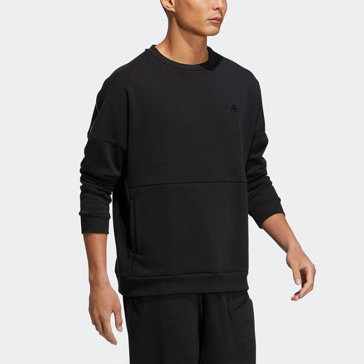 adidas Solid Color Logo Round Neck Pullover Sports Unisex Black HM2688