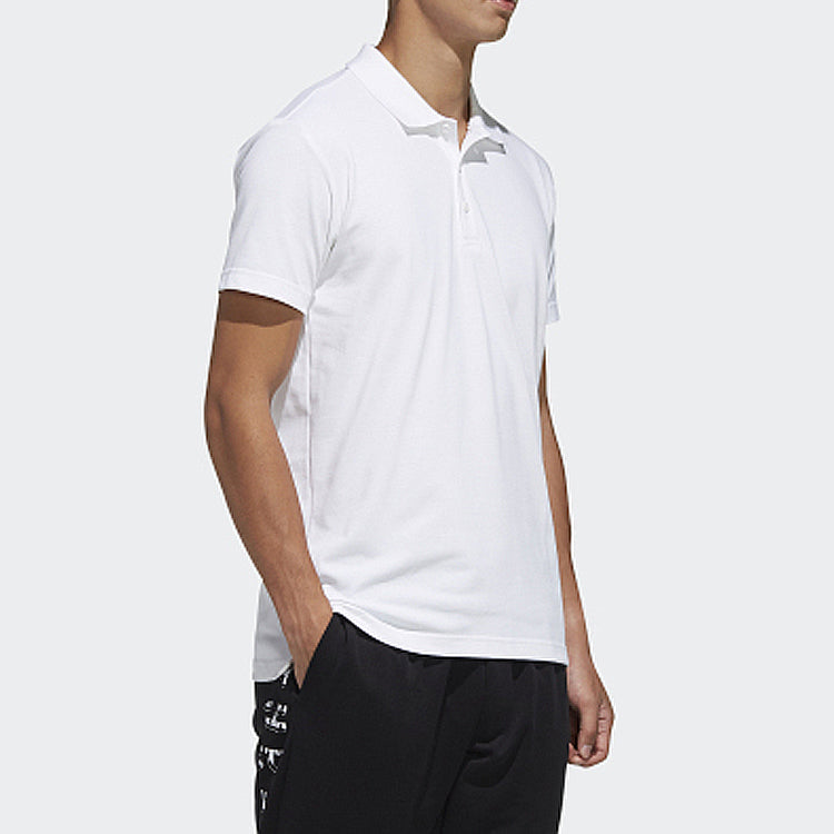 adidas M Mh Bsc Polo Solid Color Casual Sports Short Sleeve Polo Shirt Asia Edition White FM5421