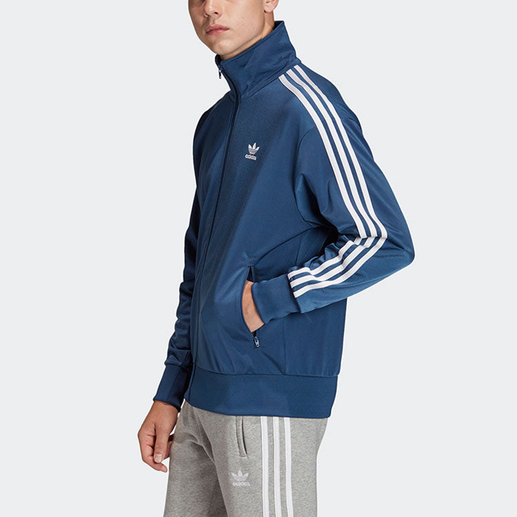 adidas originals Firebird Logo Printing Sports Stand Collar Jacket Blue FM3810