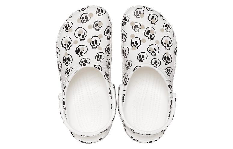 (WMNS) Crocs Classic Skull Print Clogs 'White Black' 208993-103